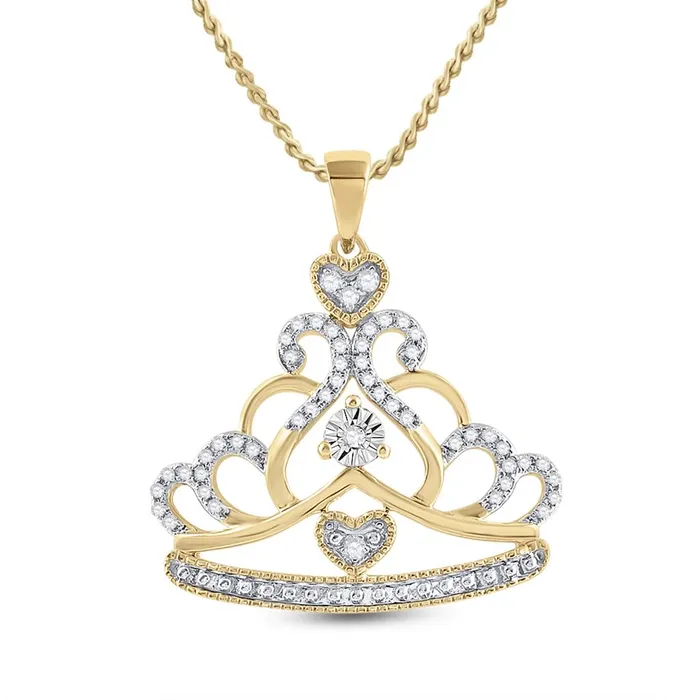 Necklaces gndatlanta 10k Yellow Gold Round Diamond Crown Tiara Fashion Pendant 16 Cttw
