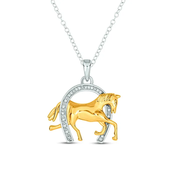 Necklaces Goldia 005 CT TW Natural Diamond Horse in Horseshoe Pendant in Sterling Silver and 14K Gold Plate Necklaces Goldia 005 CT TW Natural Diamond Horse in Horseshoe Pendant in Sterling Silver and 14K Gold Plate