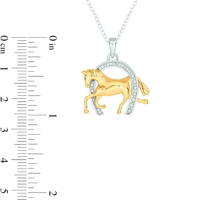 Necklaces Goldia 005 CT TW Natural Diamond Horse in Horseshoe Pendant in Sterling Silver and 14K Gold Plate Necklaces Goldia 005 CT TW Natural Diamond Horse in Horseshoe Pendant in Sterling Silver and 14K Gold Plate