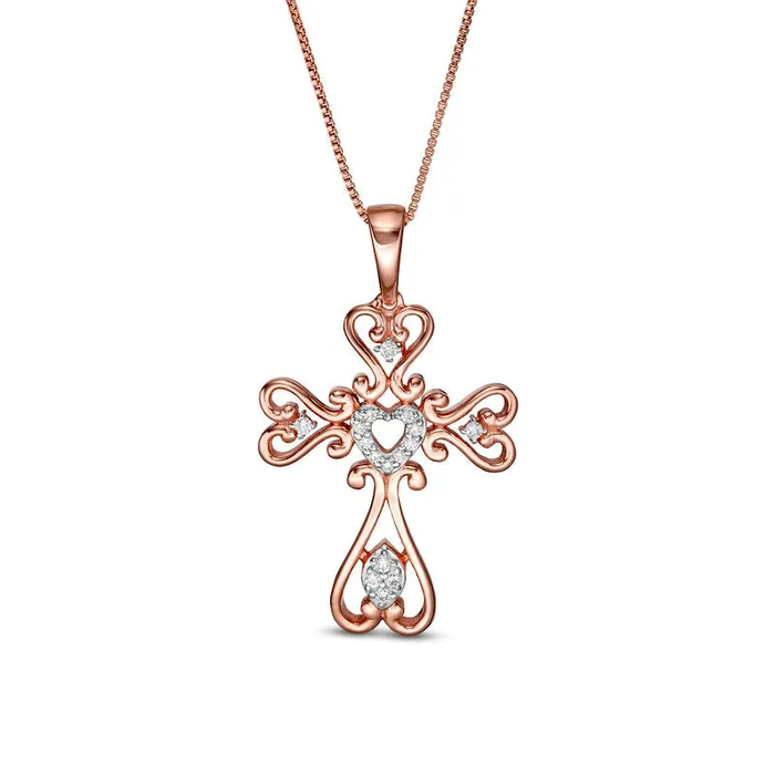 Necklaces Goldia 013 CT TW Natural Diamond HeartShaped Cross Pendant in Sterling Silver with 14K Rose Gold Plate Necklaces Goldia 013 CT TW Natural Diamond HeartShaped Cross Pendant in Sterling Silver with 14K Rose Gold Plate
