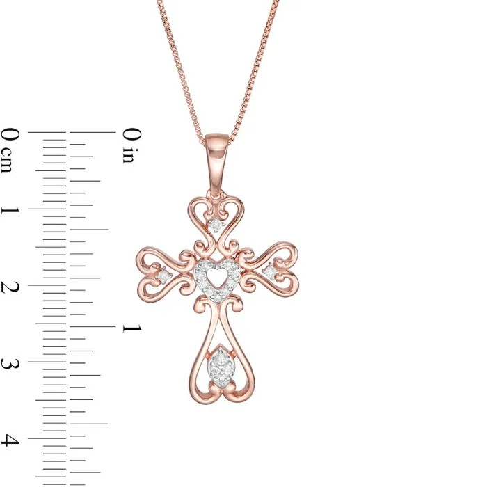 Necklaces Goldia 013 CT TW Natural Diamond HeartShaped Cross Pendant in Sterling Silver with 14K Rose Gold Plate Necklaces Goldia 013 CT TW Natural Diamond HeartShaped Cross Pendant in Sterling Silver with 14K Rose Gold Plate