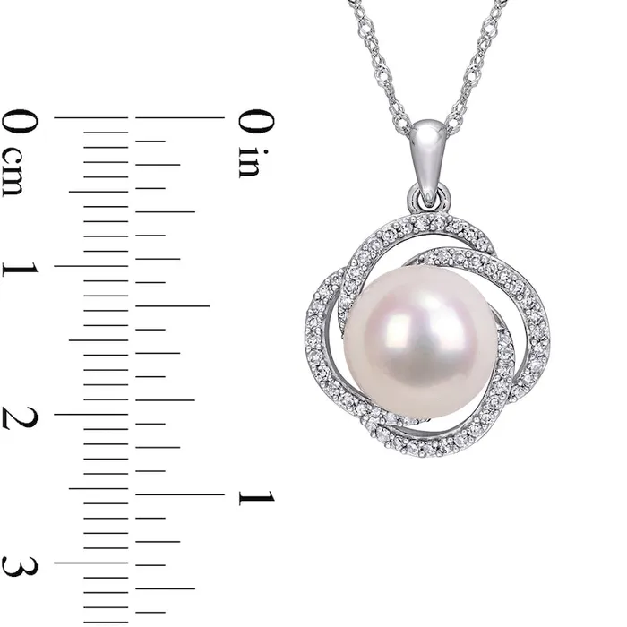 Necklaces Goldia 100105mm Cultured Freshwater Pearl and 025 CT TW Natural Diamond Love Knot Pendant in 14K White Gold 17 Necklaces Goldia 100105mm Cultured Freshwater Pearl and 025 CT TW Natural Diamond Love Knot Pendant in 14K White Gold 17
