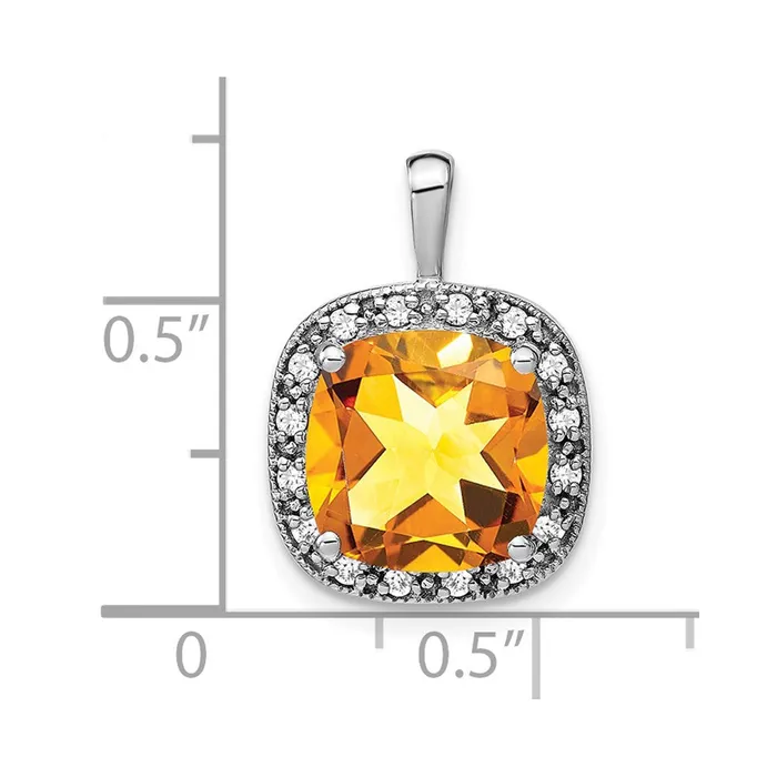 Necklaces Goldia 14k White Gold Cushion Citrine and Real Diamond Pendant