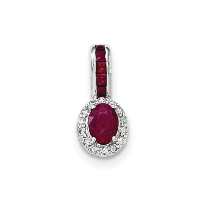 Necklaces Goldia 14K White GoldReal Diamond and Ruby wHalo Pendant