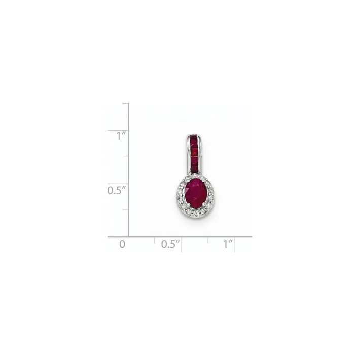 Necklaces Goldia 14K White GoldReal Diamond and Ruby wHalo Pendant