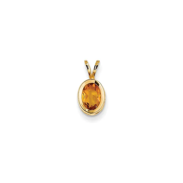 Necklaces Goldia 14K Yellow Gold 7x5mm Oval Citrine Checker bezel pendant