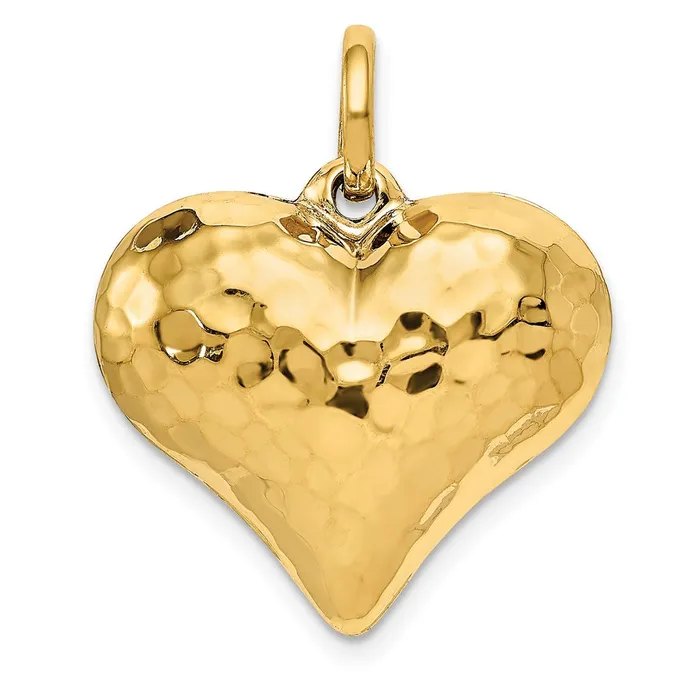 Necklaces Goldia 14k Yellow Gold Polished and Hammered 3D Heart Pendant