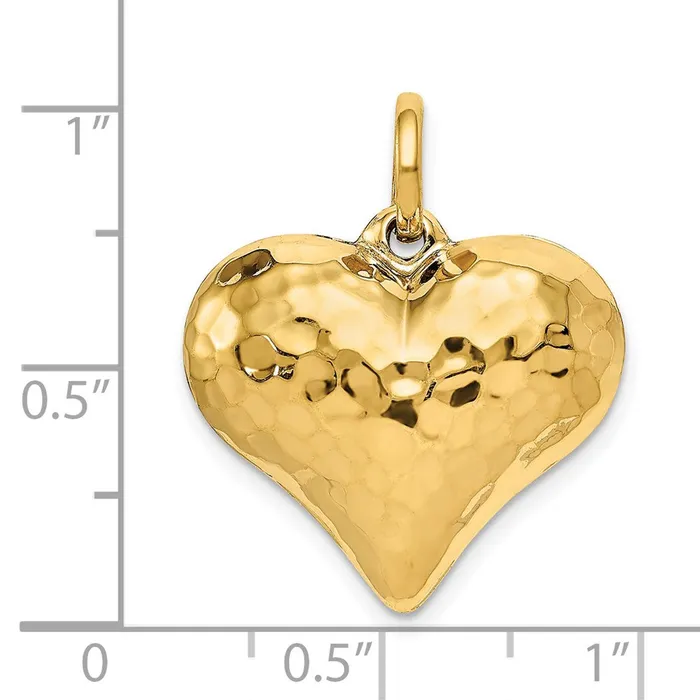 Necklaces Goldia 14k Yellow Gold Polished and Hammered 3D Heart Pendant
