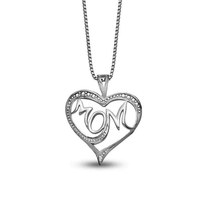 Necklaces Goldia Natural Diamond Accent Beaded MOM Loop Heart Pendant in Sterling Silver 16 Necklaces Goldia Natural Diamond Accent Beaded MOM Loop Heart Pendant in Sterling Silver 16