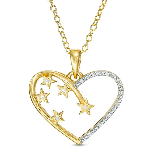 Necklaces Goldia Natural Diamond Accent Heart Outline and Scattered Star Pendant in Sterling Silver with 14K Gold Plate Necklaces Goldia Natural Diamond Accent Heart Outline and Scattered Star Pendant in Sterling Silver with 14K Gold Plate
