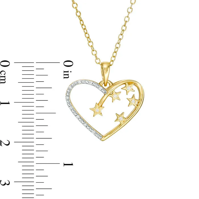 Necklaces Goldia Natural Diamond Accent Heart Outline and Scattered Star Pendant in Sterling Silver with 14K Gold Plate Necklaces Goldia Natural Diamond Accent Heart Outline and Scattered Star Pendant in Sterling Silver with 14K Gold Plate