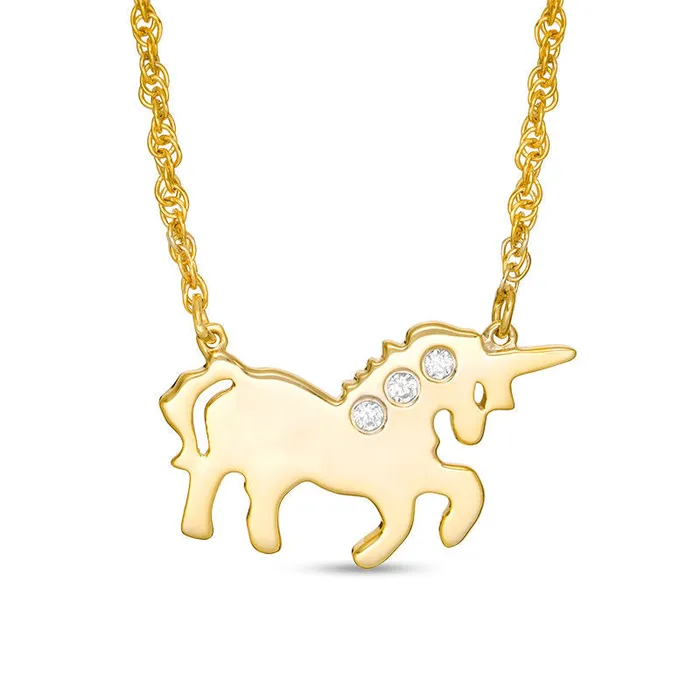 Necklaces Goldia Natural Diamond Accent Three Stone Unicorn Necklace in Sterling Silver with 14K Gold Plate Necklaces Goldia Natural Diamond Accent Three Stone Unicorn Necklace in Sterling Silver with 14K Gold Plate