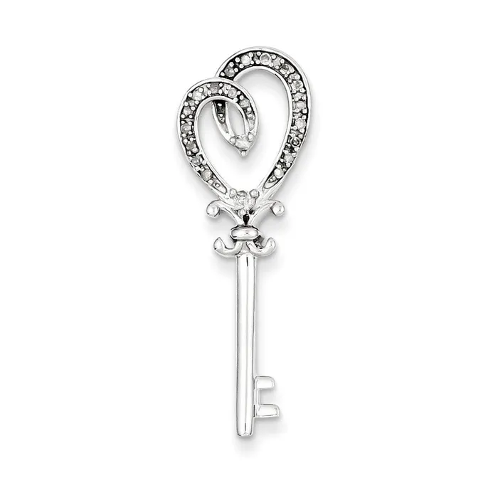 Necklaces Goldia Sterling Silver Diamond Heart Key Pendant