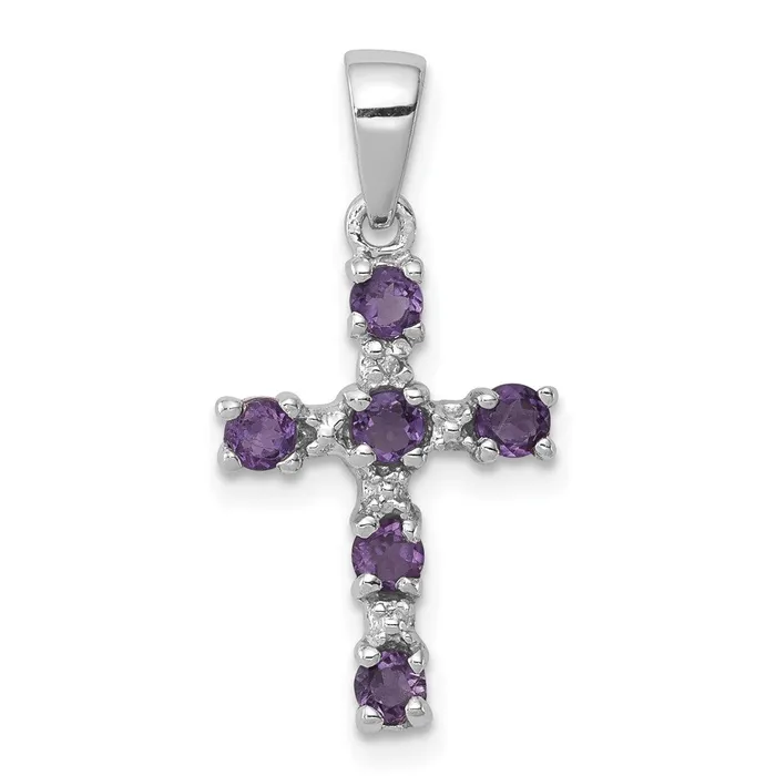 Necklaces Goldia Sterling Silver RH Plated Amethyst and Diamond Accent Cross Pendant