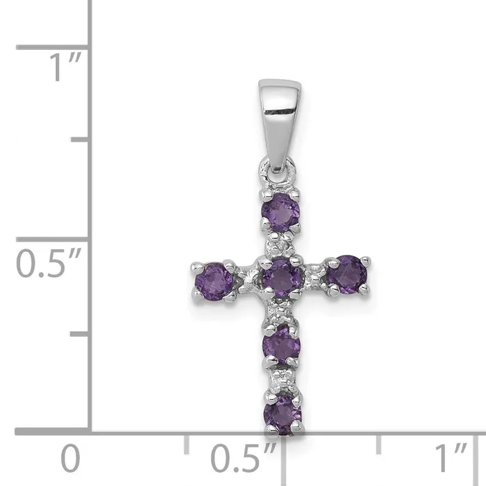 Necklaces Goldia Sterling Silver RH Plated Amethyst and Diamond Accent Cross Pendant