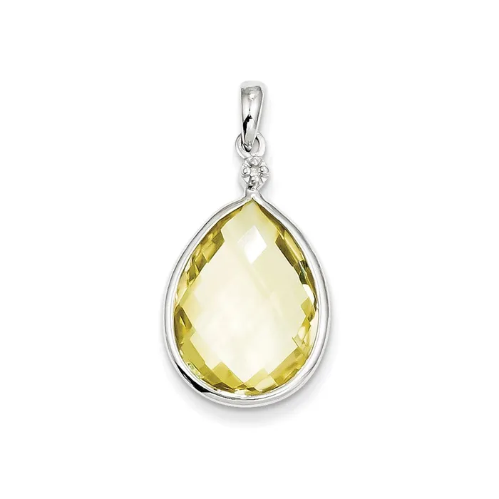 Necklaces Goldia Sterling Silver Rhodium Plated Dia Lemon Quartz Teardrop Pendant Necklaces Goldia Sterling Silver Rhodium Plated Dia Lemon Quartz Teardrop Pendant