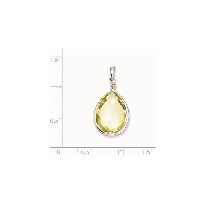 Necklaces Goldia Sterling Silver Rhodium Plated Dia Lemon Quartz Teardrop Pendant