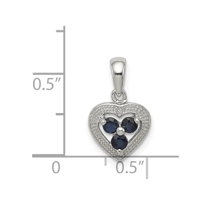 Necklaces Goldia Sterling Silver Rhodium Plated Diamond and Sapphire Heart Pendant
