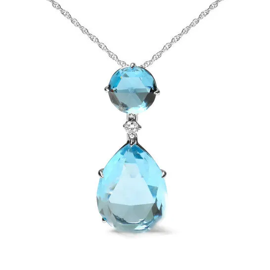 Necklaces JMS always Original 18K White Gold Diamond Accent and Round London Blue Topaz and Pear Cut Sky Blue Topaz Dangle Drop 18 Necklace