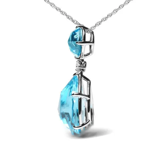Necklaces JMS always Original 18K White Gold Diamond Accent and Round London Blue Topaz and Pear Cut Sky Blue Topaz Dangle Drop 18 Necklace