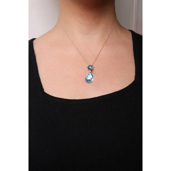 Necklaces JMS always Original 18K White Gold Diamond Accent and Round London Blue Topaz and Pear Cut Sky Blue Topaz Dangle Drop 18 Necklace