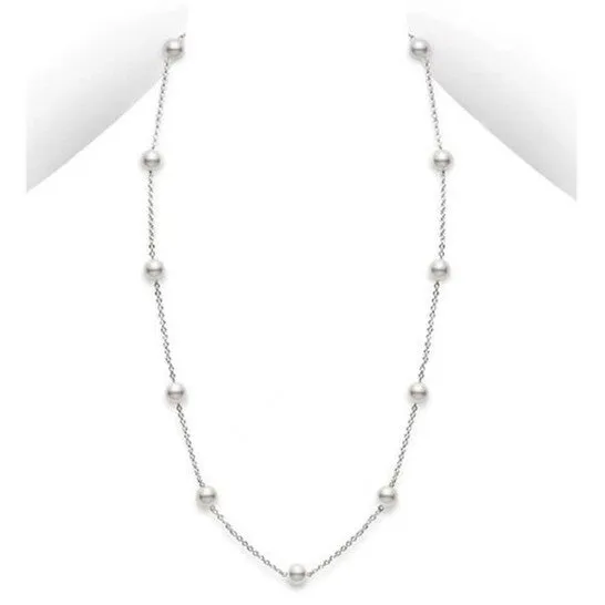 Necklaces Original Mikimoto 55mm Akoya Pearl 18K White Gold Station Necklace 18 PC158LW JMS always Necklaces Original Mikimoto 55mm Akoya Pearl 18K White Gold Station Necklace 18 PC158LW JMS always