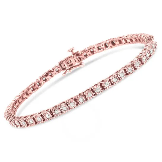 Original 10K Rose Gold Plated 925 Sterling Silver 10 Cttw MiracleSet Diamond Round Faceted Bezel Tennis Bracelet IJ Color I3 Clarity 10 JMS always Bracelets Original 10K Rose Gold Plated 925 Sterling Silver 10 Cttw MiracleSet Diamond Round Faceted Bezel Tennis Bracelet IJ Color I3 Clarity 10 JMS always Bracelets