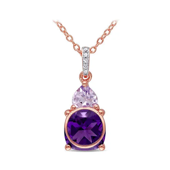 Original AMOUR AmethystAfrica Rose De France and Diamond Heart Accent Solitaire Pendant with Chain In 2Tone Rose and White Sterling Silver JMS always Necklaces Original AMOUR AmethystAfrica Rose De France and Diamond Heart Accent Solitaire Pendant with Chain In 2Tone Rose and White Sterling Silver JMS always Necklaces