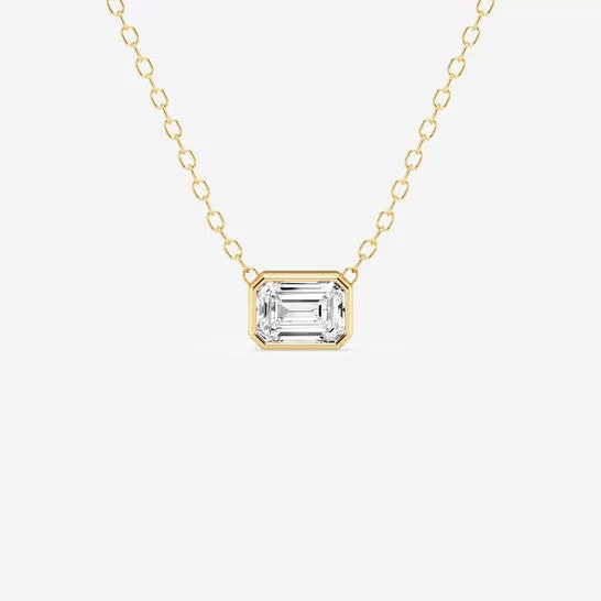 Original Brilliant Diamond 050 cttw 14KT Yellow Gold Bezel Setting EmeraldCut Lab Grown Diamond East West Necklace for WomenVS2 JMS always Necklaces Original Brilliant Diamond 050 cttw 14KT Yellow Gold Bezel Setting EmeraldCut Lab Grown Diamond East West Necklace for WomenVS2 JMS always Necklaces