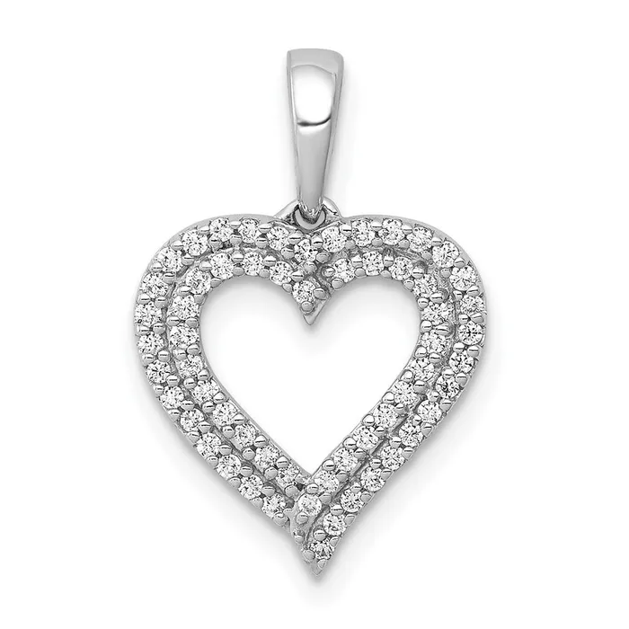 Solid 14k White Gold 14ct Simulated CZ 2row Heart Pendant Goldia Necklaces Solid 14k White Gold 14ct Simulated CZ 2row Heart Pendant Goldia Necklaces