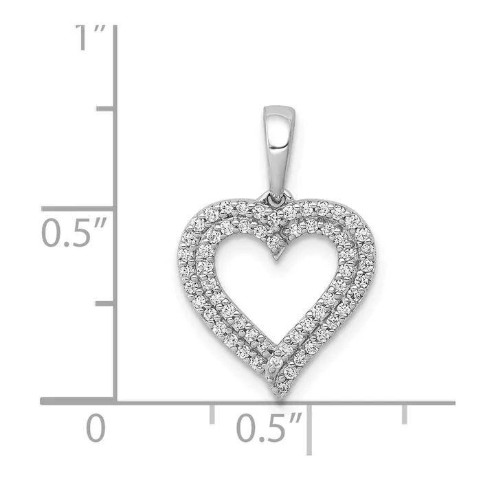 Solid 14k White Gold 14ct Simulated CZ 2row Heart Pendant Goldia Necklaces
