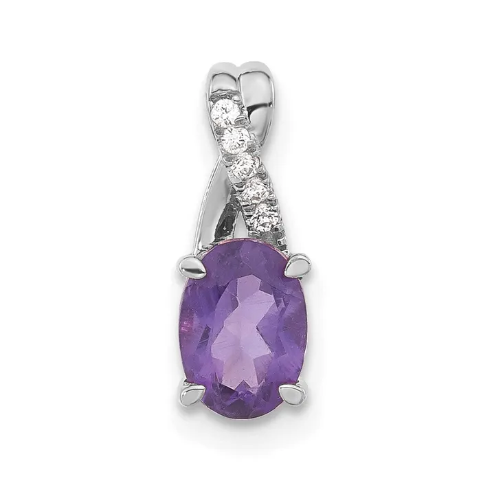 Solid 14k White Gold Oval Simulated Amethyst and CZ Pendant Goldia Necklaces Solid 14k White Gold Oval Simulated Amethyst and CZ Pendant Goldia Necklaces