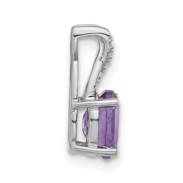 Solid 14k White Gold Oval Simulated Amethyst and CZ Pendant Goldia Necklaces