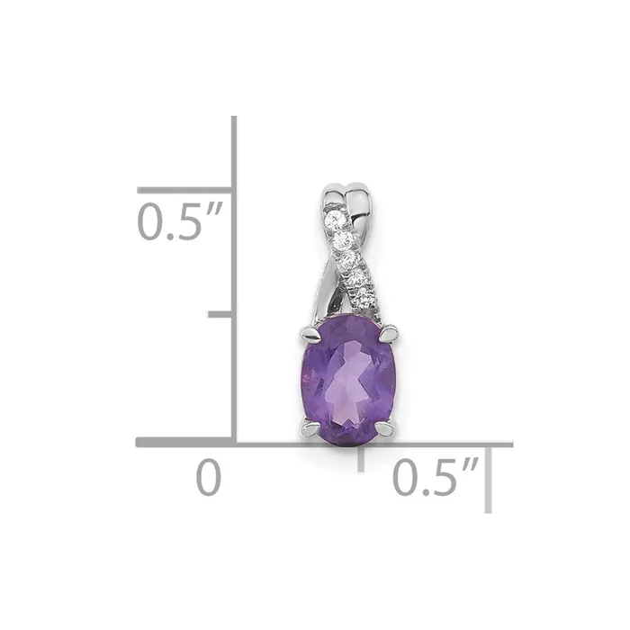 Solid 14k White Gold Oval Simulated Amethyst and CZ Pendant Goldia Necklaces