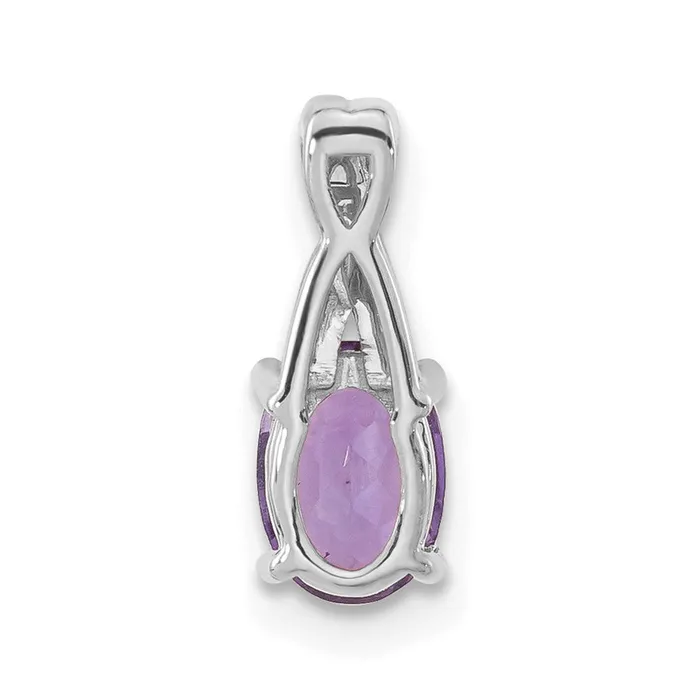 Solid 14k White Gold Oval Simulated Amethyst and CZ Pendant Goldia Necklaces