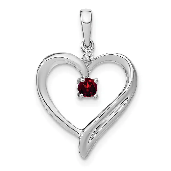 Solid 14k White Gold Simulated Garnet and CZ Heart Pendant Goldia Necklaces Solid 14k White Gold Simulated Garnet and CZ Heart Pendant Goldia Necklaces