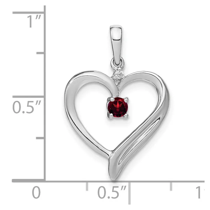 Solid 14k White Gold Simulated Garnet and CZ Heart Pendant Goldia Necklaces