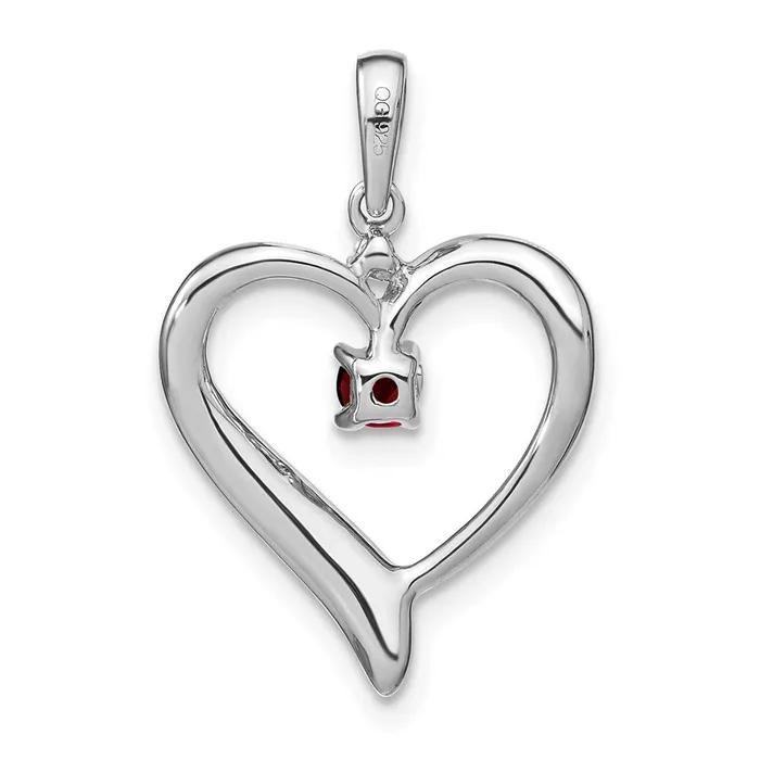 Solid 14k White Gold Simulated Garnet and CZ Heart Pendant Goldia Necklaces