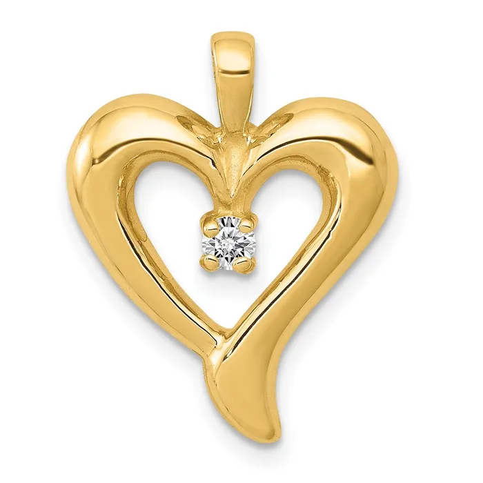 Solid 14k Yellow Gold AA Simulated CZ Heart Pendant Goldia Necklaces