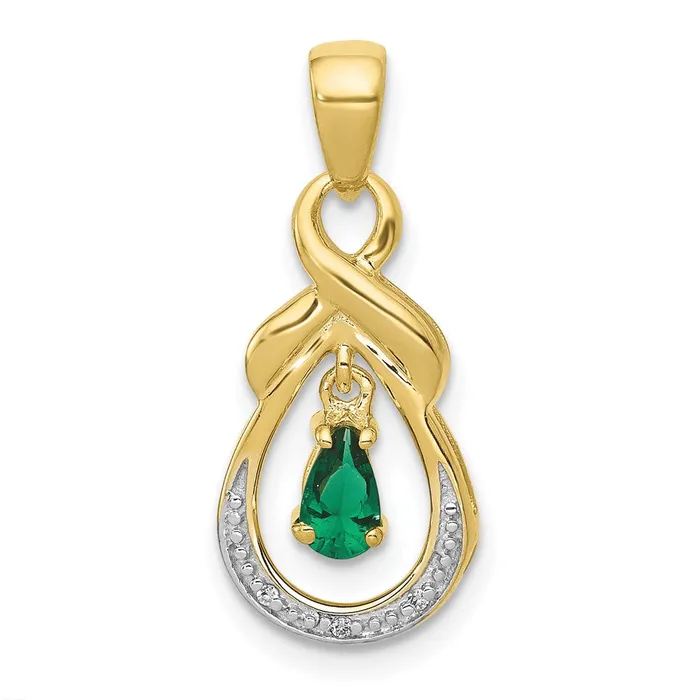 10k Pear Emerald and Diamond Pendant TreasureFineJewelers Necklaces