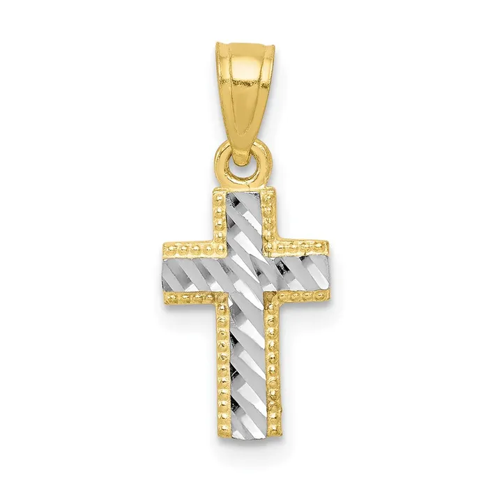 10k Rhodium Tiny DiamondCut Cross Pendant TreasureFineJewelers Necklaces