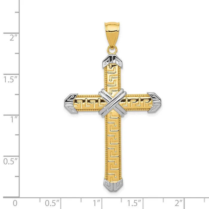 14K And Rhodium Greek Key Cross Pendant TreasureFineJewelers Necklaces