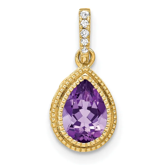14k Pear Amethyst and Diamond Pendant TreasureFineJewelers Necklaces