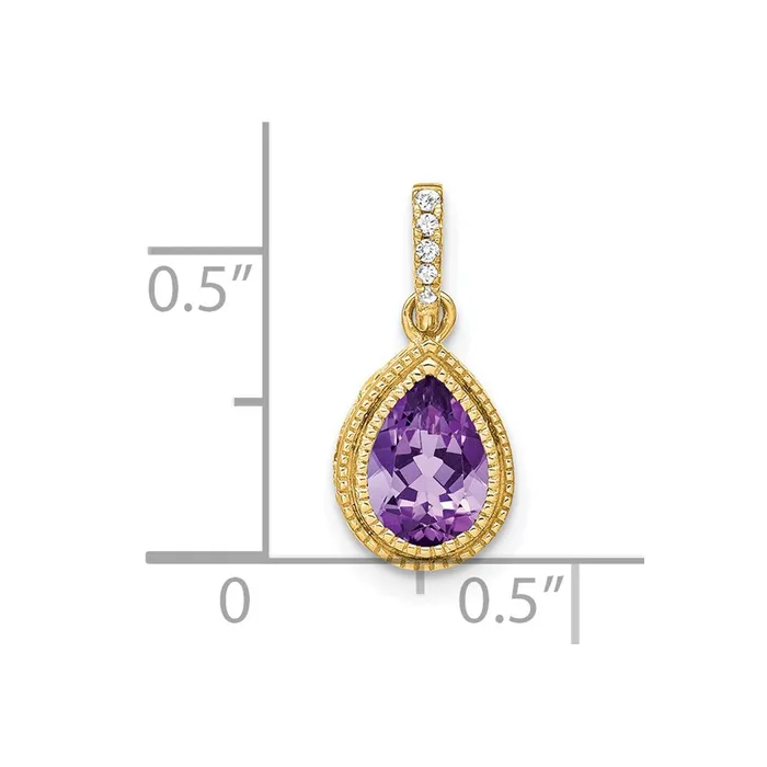 14k Pear Amethyst and Diamond Pendant TreasureFineJewelers Necklaces