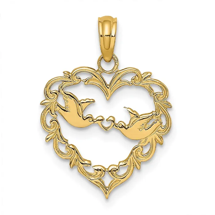 14K Polished Love Birds in Heart Pendant TreasureFineJewelers Necklaces