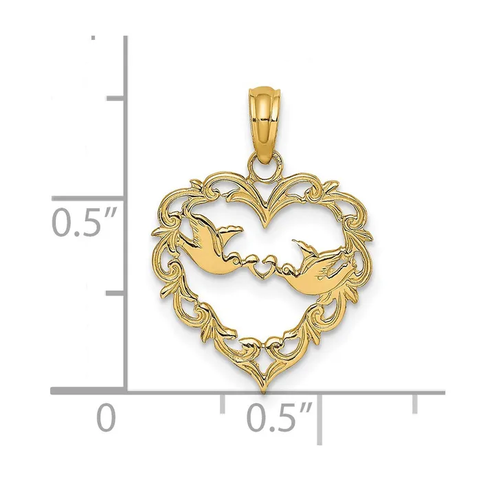 14K Polished Love Birds in Heart Pendant TreasureFineJewelers Necklaces