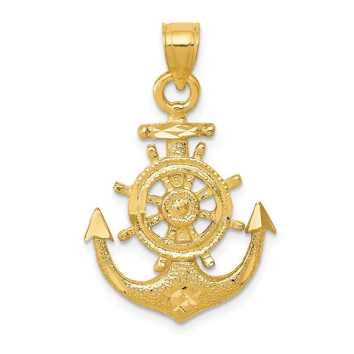 14k Satin Diamondcut Anchor Pendant TreasureFineJewelers Necklaces