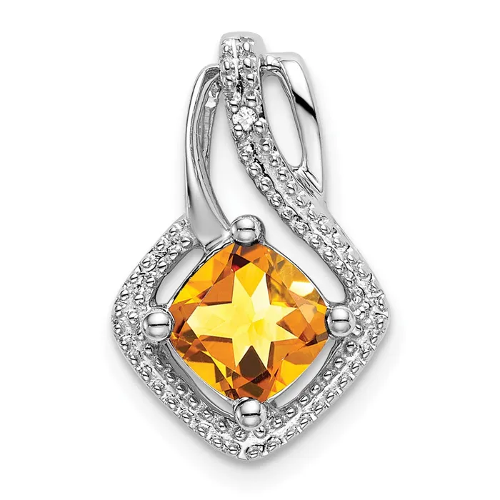 14k White Gold Citrine and Diamond Pendant TreasureFineJewelers Necklaces 14k White Gold Citrine and Diamond Pendant TreasureFineJewelers Necklaces