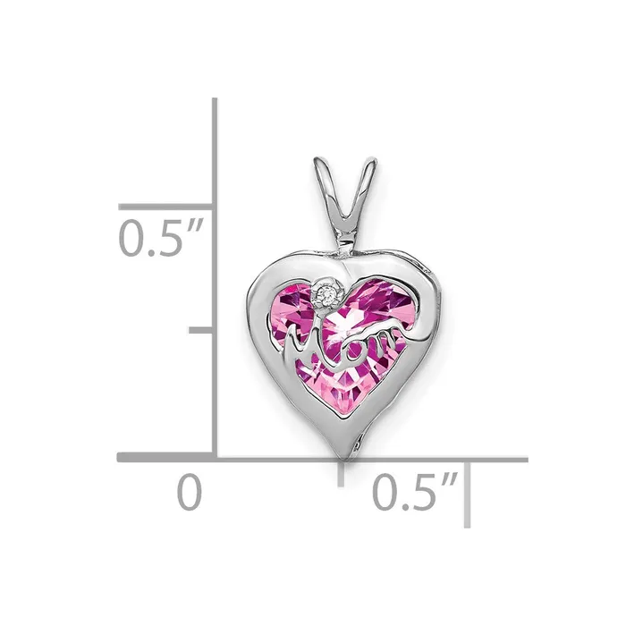 14k White Gold Creat Pink SapphireDiamond MOM Heart Pendant TreasureFineJewelers Necklaces