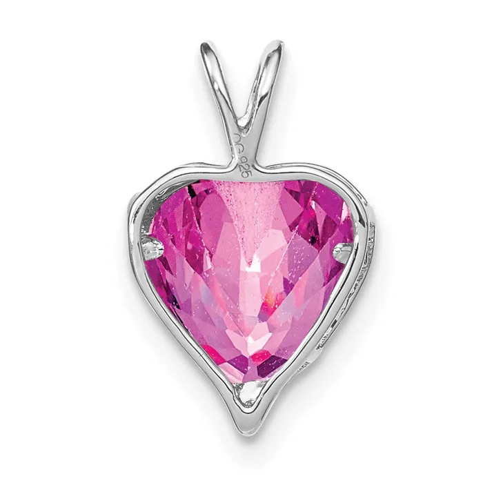 14k White Gold Creat Pink SapphireDiamond MOM Heart Pendant TreasureFineJewelers Necklaces